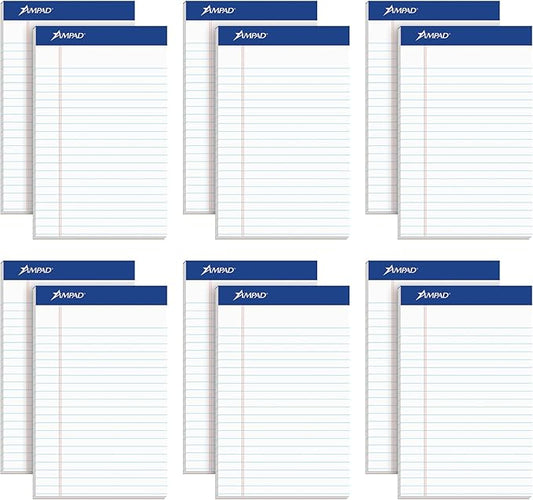 Ampad 5 x 8 Legal Pads, 12 Pack, Narrow Ruled, White Paper, 50 Sheets Per Writing Pad, American Pad & Paper, Made in USA (20-364)