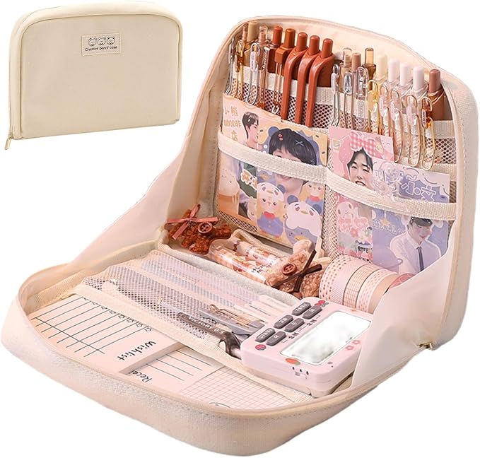 Pencil Case Pouch Box Cute Kawaii Large Capacity Aesthetic Zipper Pen Holder Organizer Bag for Office Workspace Supplies Desk Accessories Travel (Green)