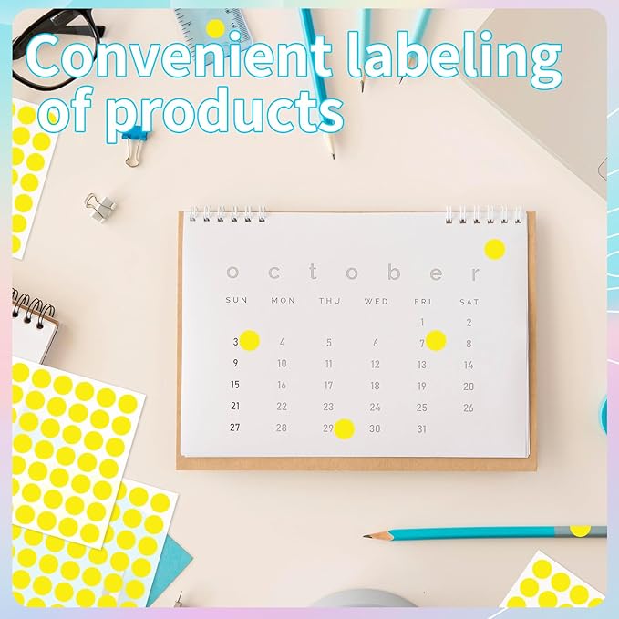 Starboling Dot Stickers, 1/2 Inch Yellow Circle Labels, 1400pcs Writable Color Coding Round Stickers for Office Classroom Garage Sale