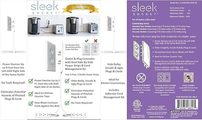 sleek socket Original & Patented Ultra-Thin Outlet with Cord Concealer Kit, Flat Extension with Multi Outlets Power Strip, Ideal for Home Improvement, Hide Bulky and Messy Cords, 6 Feet, White