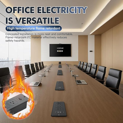 7 in 1 Recessed Power Strip Flat Plug Desk Outlet,3AC Outlets & 4 USB Ports,10FT Bold Extension Cord, Conference Recessed Fuse Surge Protected Power Strip for Home Office (Black-1)