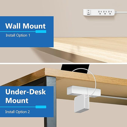 LIDER Outlet Extender with 3 Receptacles, USB Type-A, and 2 USB Type-C Port, Ultra-Thin Flat-Plug with Cord Extender, 3-Outlet Power Strip, Slim Angled Design, 5ft Cord, UL-Listed, White, 2 Pack