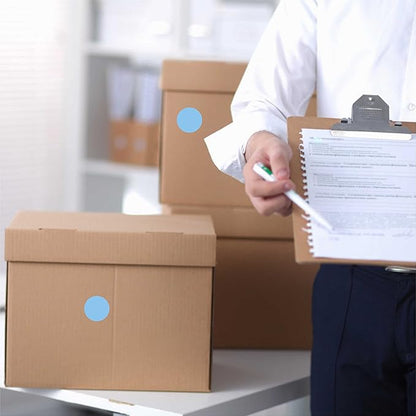 PARLAIM 1 Inch Round Permanent Adhesive Color-Code Dot Stickers, 1000 per Roll Label Dispenser Box, Light Blue Dot Stickers