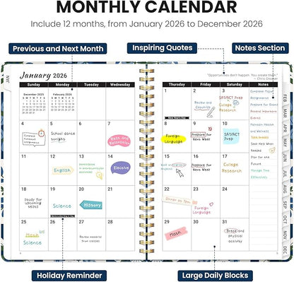 2026 Planner, Weekly and Monthly Planner for Women, January 2026 - December 2026, Hardcover 2026 Calendar Planner Book with Tabs, Inner Pocket, Spiral Bound, Perfect for Office Home School Supplies - A4 (8.5" x 11"), Petal Array