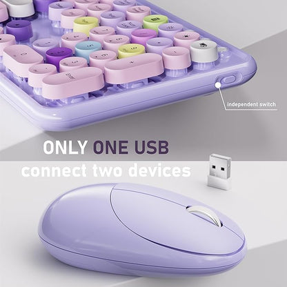 UBOTIE Wireless Keyboard and Mouse Combo with Phone Holder Wrist Rest, Round Colorful Keys, Power Switches, 2.4GHz USB Receiver, Full-Size QWERTY Layout for PC Laptop(Purple Colorful)