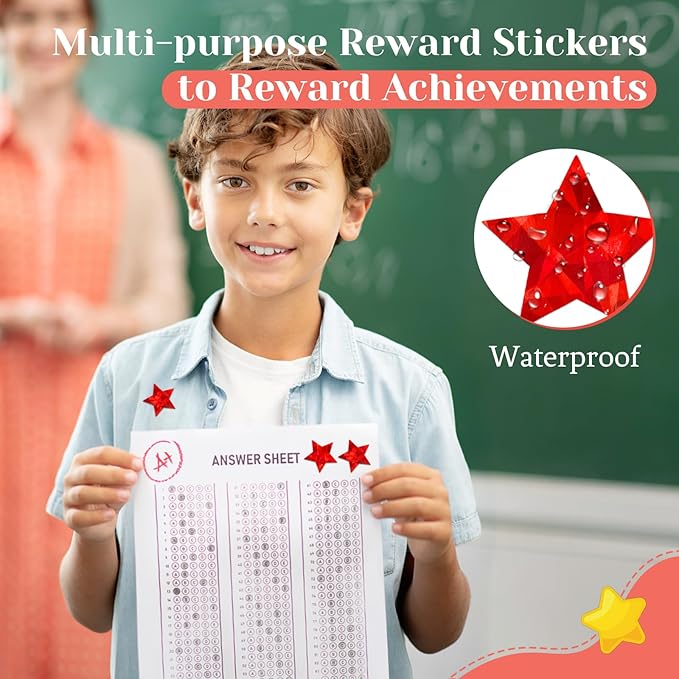 500 PCS Holographic Red Star Stickers, 1 inch Self Adhesive Metallic Glitter Foil Stickers Sparkly Star Sticker Reward Behavior Chart Labels for Kids Students Teachers Supplies