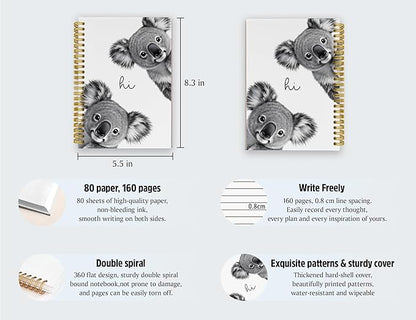 Cute Koala Notebook Journal,Cute Animal Notebook Journal for School Women Teen Girls Kids,Gifts for Koala Lovers,Hardcover Spiral Notebooks for Work Notes Journaling,5.5x8.3 Inch