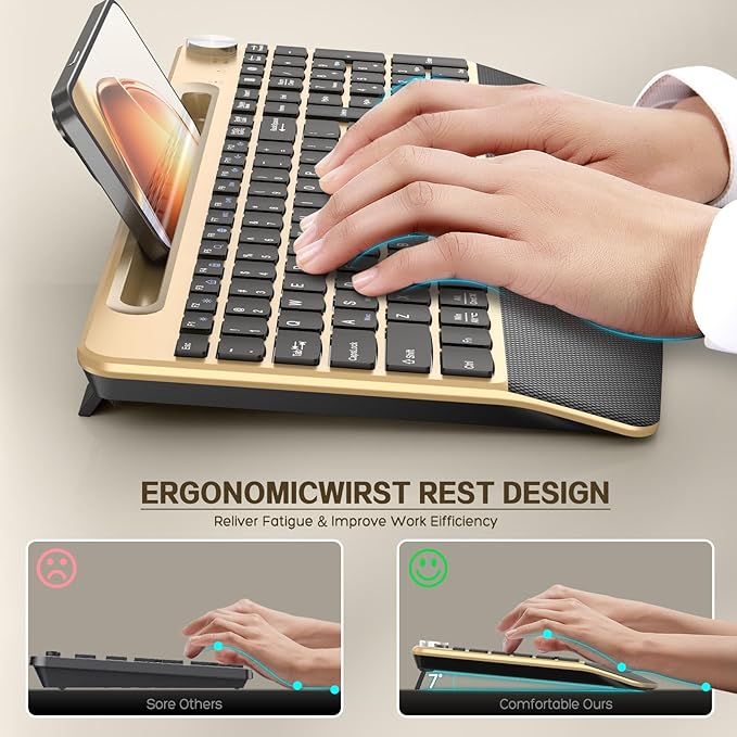 JOYACCESS Wireless Keyboard and Mouse Combo,Full-Sized 2.4GHz Wireless Keyboard with Comfortable Palm Rest,Volume Roller& Tilt Legs 2.4GHz Cordless Connection for Mac/Windows