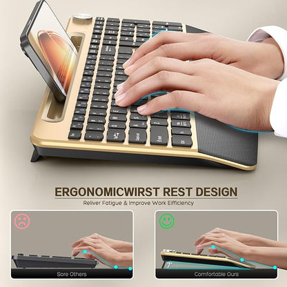 JOYACCESS Wireless Keyboard and Mouse Combo,Full-Sized 2.4GHz Wireless Keyboard with Comfortable Palm Rest,Volume Roller& Tilt Legs 2.4GHz Cordless Connection for Mac/Windows