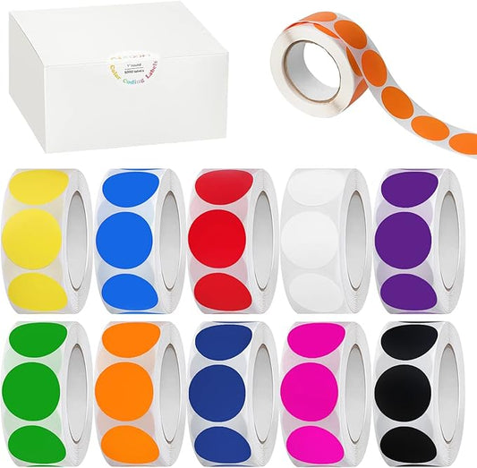 5000 PCS 1" Round Color Coding Labels Circle Dot Stickers, 10 Assorted Colors for Home Office Classroom