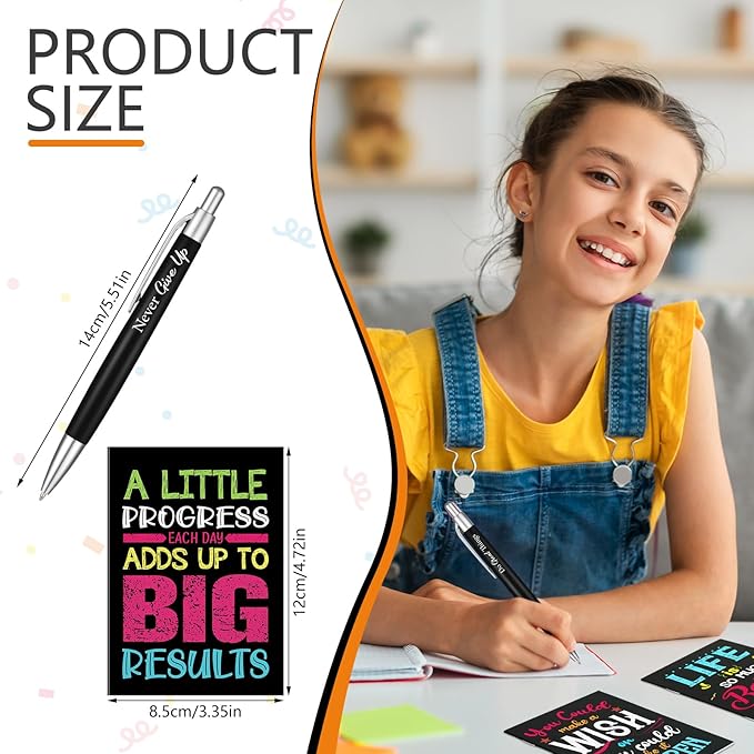 Yeaqee 72 Pcs Motivational Pens Notepads Gifts Set Inspirational Quote Ballpoint Pen Small Notebook Mini Journal Bulk Present Idea for Teacher Coworker Gifts Women Office School(Inspirational)