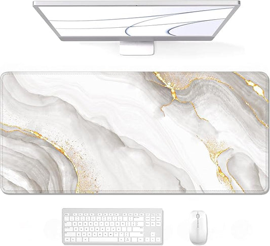 Auhoahsil Large Mouse Pad, XXL Gaming Mousepad, Desk Mat for Desktop, Thick Rubber, Big & Long Size, Stitched Edges, Full Desk Pad for Laptop & Computer, Extended 31.5 x 11.8 in, Gold Gray Marble