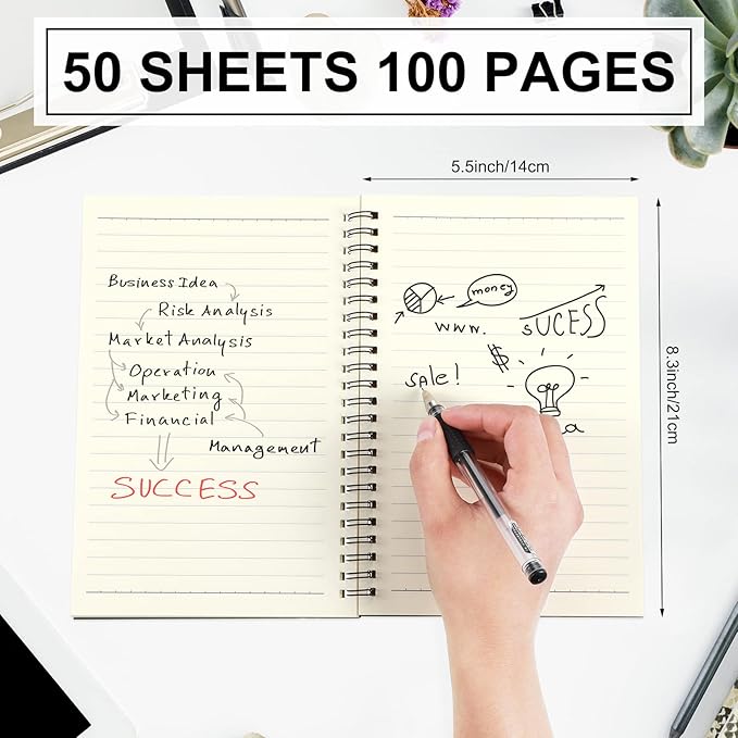 Yahenda Spiral Notebook Bulk A5 Journal Lined 8.3'' x 5.5'' Writing Composition Paper Small Notepad Subject Notebook for Students Office Business Back to School Supplies(Black,200 Pcs)