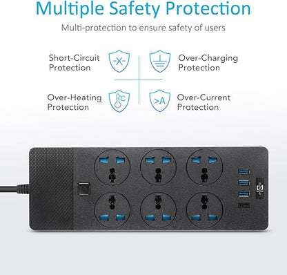 Australia Travel Adapter, Jumpso Australian Power Strip with 6 Universal Outlets 4 USB Charging Ports (1 USB C), Type I AU Plug Adapter for US to New Zealand China Argentina Fiji