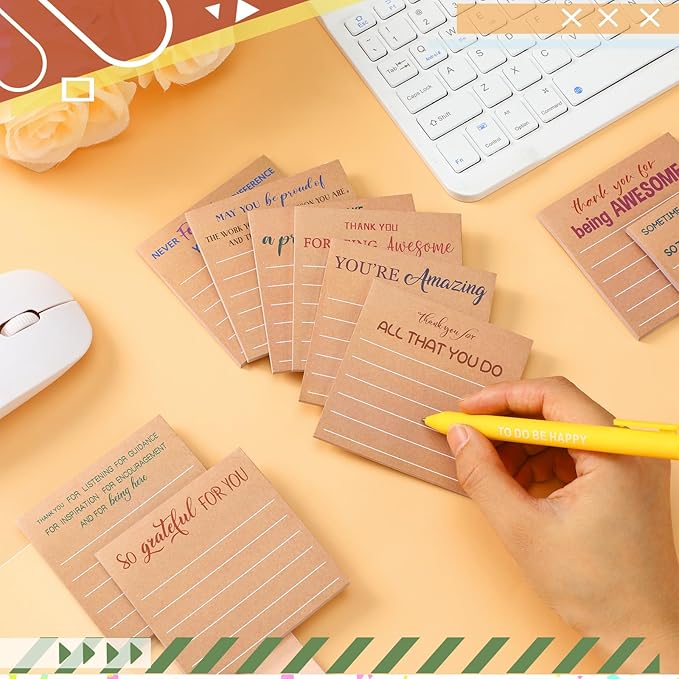 Yinder 24 Pcs Employee Appreciation Sticky Notes Xmas Gift Bulk Motivation Note Pads Mini Inspirational Note Gift for Teacher Nurse Staff Coworker Office Supply 3 x 3'' (Appreciation,Kraft Color)