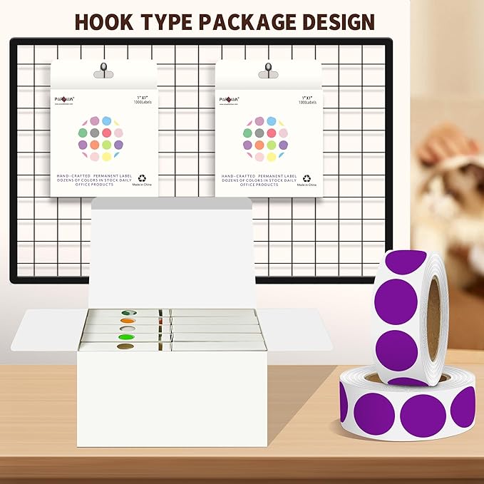 PARLAIM 1 Inch Round Color-Code Dot Stickers,10000per/10 Rolls dots Label Dispenser Box, Purple Circle Stickers Label for Office Home (Purple)