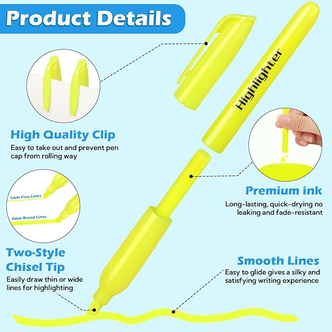 KIZZYEA Highlighters, 60 Pack Yellow Highlighters Bulk, Bright Color Chisel Tip & Dry-Quickly, No Bleed Highlighter Markers for Adult Kids, School Supplies for Teachers, Office Classroom Must Have