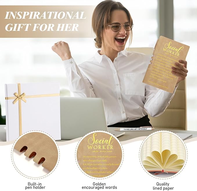 5 Pcs Employee Appreciation Gift Leather Journal Notebook 3 Ballpoint Pens with Box Thank You for Boss Emergency Nurses Medical Assistant Lady Coworker Teacher Social Worker(Khaki)