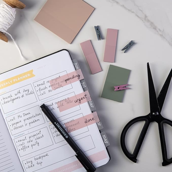 DiverseBee Transparent Sticky Notes (Includes Quick Dry Pen), Cute Clear Sticky Tabs, Translucent Page Flags Book Markers Stickers, Planner Accessories Bible Journaling Study Office Supplies (Pastel)