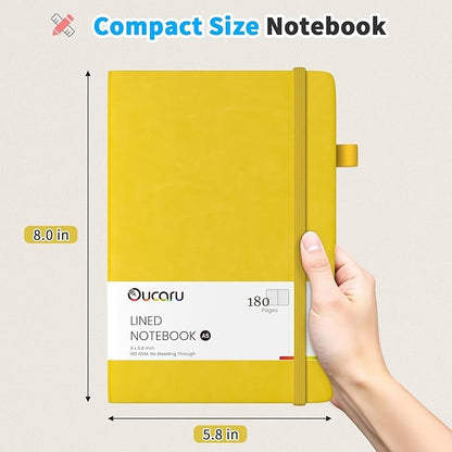 Oucaru Lined Journal Notebook, 2 Pack, 180 Pages, A5 Journals for Writing, 100 GSM Thick Paper, Small Notebooks Daily Journal for Women Men Work, Business, School, Travel Supplies