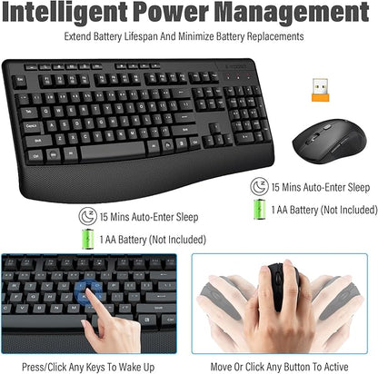 E-YOOSO Wireless Keyboard and Mouse Combo,Silent Soft Touch Quiet Keyboard Less Noise 90%,Ergonomic with Wrist Rest,2.4GHz 104 Keys Full Size,2400 DPI Mouse,for PC Computer/Laptop/Mac Air/Mini/Pro