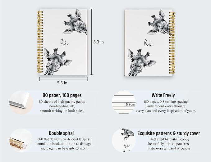 Giraffe Gifts,Giraffe Notebook Journal,Cute Giraffe Gifts for Women Teen Girls Kids,Animal Lover Gifts for Kids,Travel Journal Diary,Hardcover Spiral Notebooks for Writing,5.5x8.3 Inch