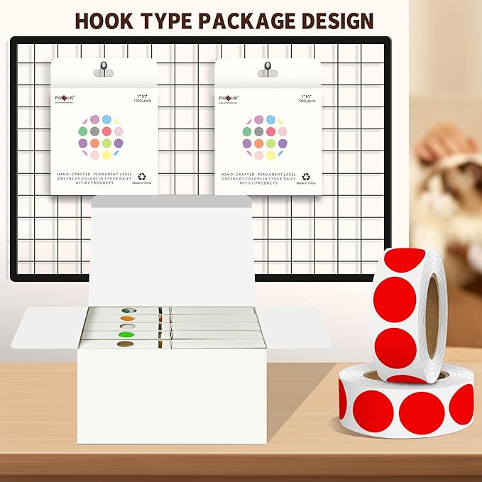 PARLAIM 1 Inch Round Color-Code Dot Stickers,10000per/10 Rolls dots Label Dispenser Box, Red Circle Stickers Label for Office Home (Red)