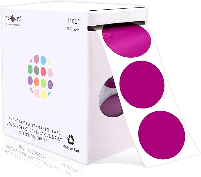 PARLAIM 1 Inch Round Permanent Adhesive Color-Code Dot Stickers,1000 per Roll dots Label Dispenser Box,Purple Circle Stickers Label