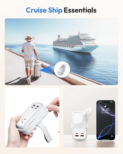 NTONPOWER GAN Ultra 65W USB Charging Station, 7 in 1 Travel Power Strip with 3 Outlets 4 USB (2 USB C), Extension Cord 4ft, Travel Essentials, Cruise Power Strip Compatible with MacBook, iPhone, White
