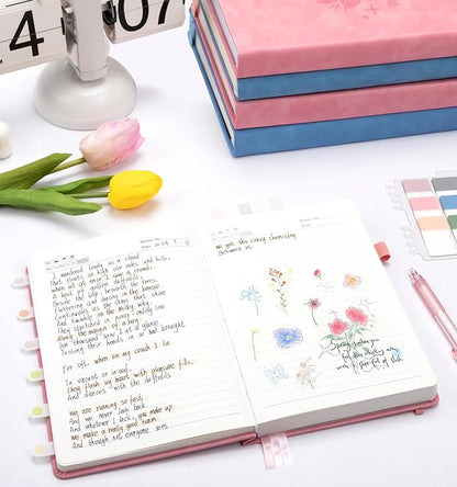 Lined Journal Notebook 365 Pages, A5 Leather Journals for Writing Women & Men, Hardcover Notebook with 100GSM Thick Paper, Daily Journal Notebook for Travel, Work, School, Note Taking, College Ruled