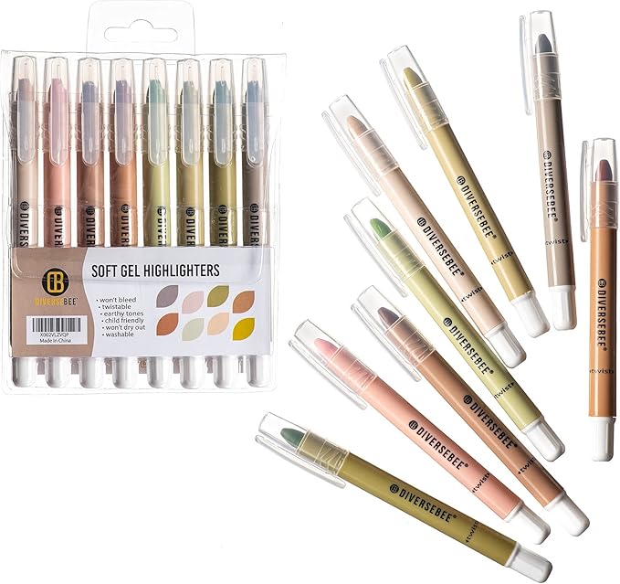 DIVERSEBEE Bible Highlighters and Pens No Bleed, 8 Pack Assorted Colors Gel Highlighters Set, Cute Bible Markers Study Journaling School Supplies and Accessories (Earthy)
