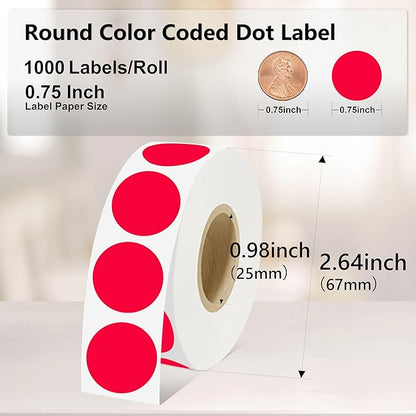 0.75 Inch Dot Stickers, 1000PCS 3/4" Round Thermal Printable Labels for Instant Organization, Color Coding Files, Tab Pages, Calendar Marking & Junk Journals,Red