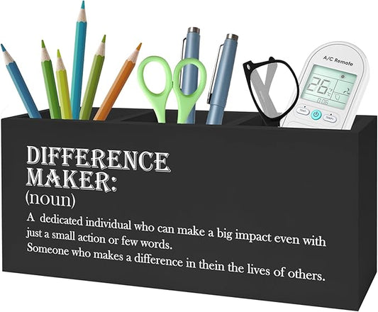 Difference Maker Gift Pencil Pen Holder for Desk, Appreciation Thank You Gifts for Coworkers Employees Boss Teacher Mentor Wooden Pencil Holder Organizer for Home Office Desk Accessories