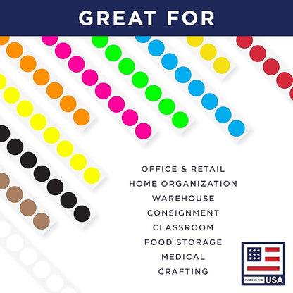 Fluorescent Green 1-Inch Circle Dot Stickers – 1,000 Round Adhesive Labels per Roll, Colored Stickers for Garage Sale Price Tags, Classroom, Inventory, Office & Yard Sale Supplies, Made in USA