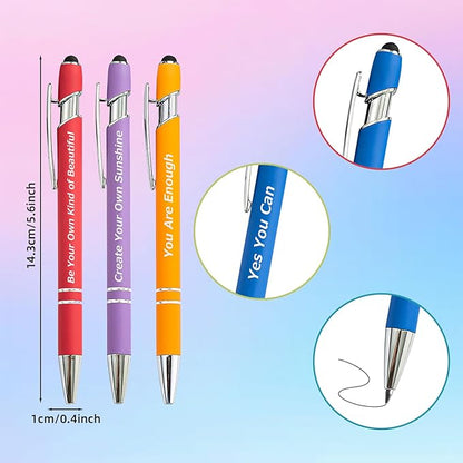 60 Piece Inspirational Pens Kit with Stylus Tip & Sayings – 30 Motivational Pen + 30 Individual Bags – Uplifting Quote & Positive Ideas – For Teachers, Office, School, Meetings, Team Events