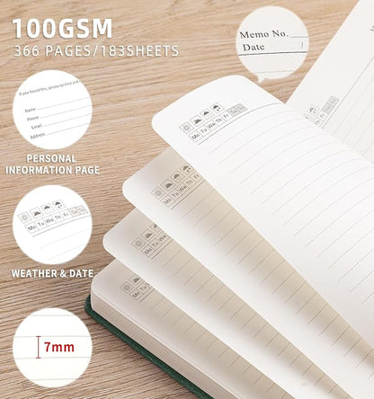 Lined Journal Notebook 365 Pages, A5 Leather Journals for Writing Women & Men, Hardcover Notebook with 100GSM Thick Paper, Daily Journal Notebook for Travel, Work, School, Note Taking, College Ruled