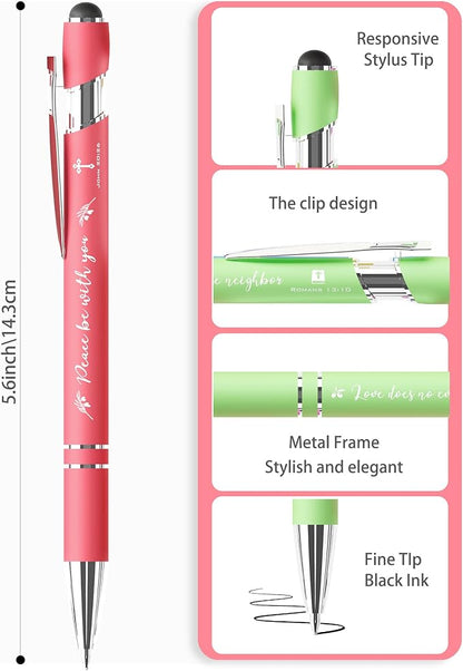 Christian Pens 2-in-1 Stylus Inspirational Bible Verse Pens Bulk Christian Gifts for Men Women Appreciation Gifts for Coworkers Smooth Writing Black Ink for School Office Church Supplies 10-Pack