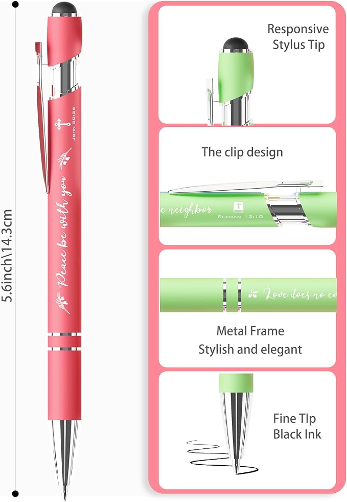 Christian Pens 2-in-1 Stylus Inspirational Bible Verse Pens Bulk Christian Gifts for Men Women Appreciation Gifts for Coworkers Smooth Writing Black Ink for Office School Supplies 20-Pack