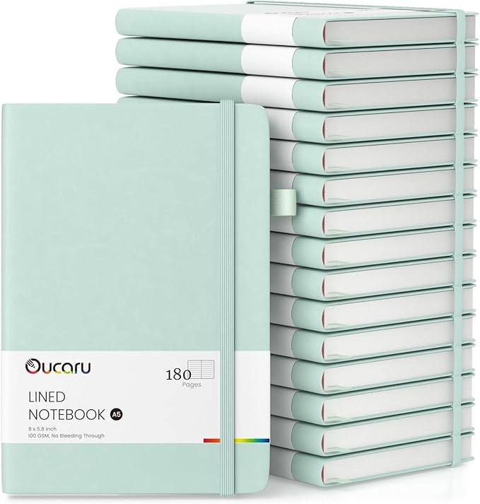 Oucaru Lined Journal Notebook, 16 Pack, 180 Pages, A5 Journals for Writing, 100 GSM Thick Paper, Small Notebooks Daily Journal for Women Men Work, Business, School, Travel Supplies