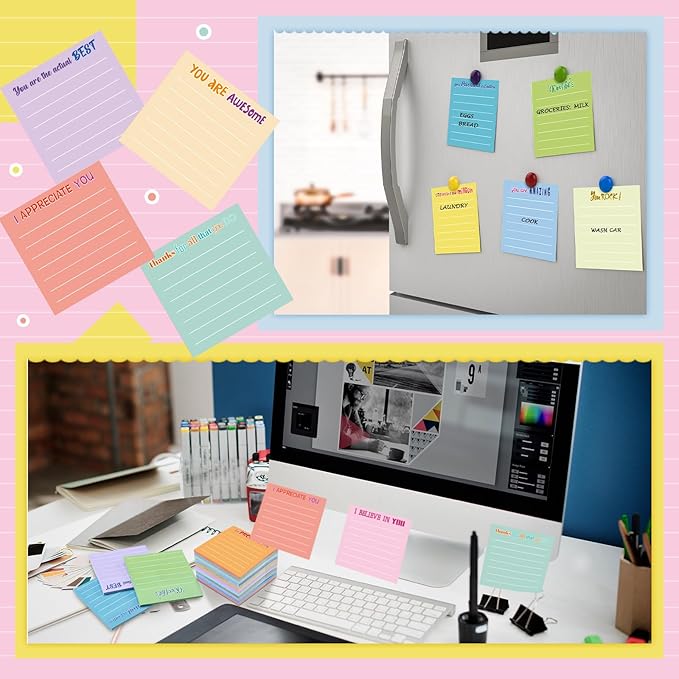 Yinder 48 Pcs Inspirational Sticky Notes Christmas Stocking Stuffers Motivational Sticky Notes Pad Employee Appreciation Gift Bulk for Teacher Nurse Coworker Office 3 x 3'' (Appreciation,Light Color)