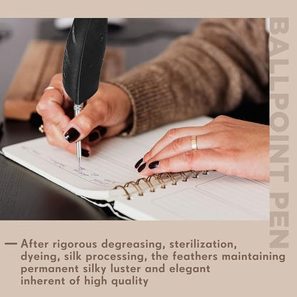 Chinco 12 Pcs Feather Ballpoint Pen Ink Quill Vintage Quills Pen Soft Fluffy Office Wedding Signature Bridal Party Supplies, 10. 6 Inches in Length(Black)