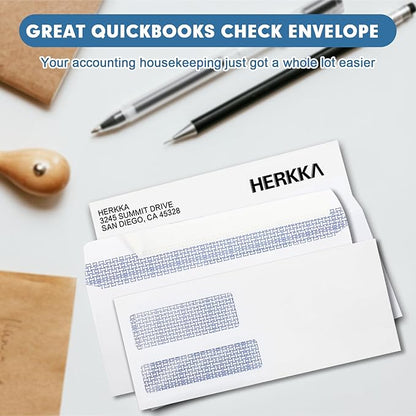 #9 Double Window Security Envelopes, HERKKA No.9 Double Window Business Envelopes Designed for Quickbooks Invoices and Business Statements - Number 9 Size 3 7/8 Inch X 8 7/8 Inch - 24 LB - 1000 Pack