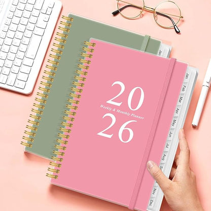 (3-Pack) 2026 Planner - A5 Weekly & Monthly Planners Spiral Bound, January 2026 - December 2026, 2026 Planner with Flexible Cover, Tabs, Inner Pocket, 6.4" x 8.5", Pink