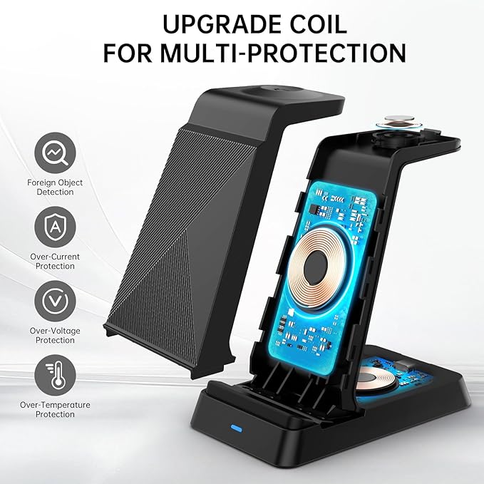 2025 3 in 1 Charging Station Fast Charging for iPhone,Wireless Charger for iPhone 17 16e 16 15 14 13 12 11 X Pro Max & Apple Watch - Wireless Charging Station for AirPods 4 3 2 Pro