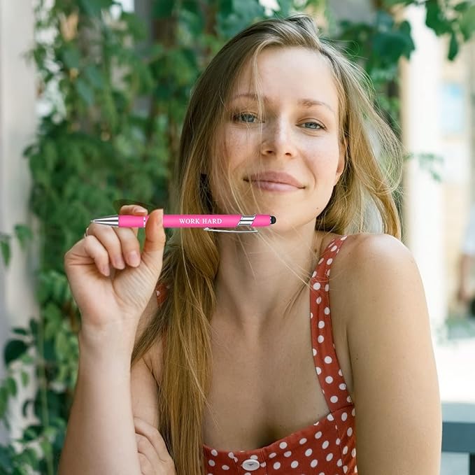 Zonon 12 Pcs Inspirational Pens Bulk Funny Ballpoint Pen with Stylus Tip Motivational Gifts for Christmas Teacher Coworkers Nurse School Office Supplies(Pink Purple Colors,Boss Lady)