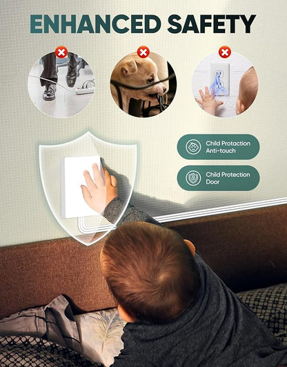 Outlet Concealer Power Strip-Outlet Cover Extender with 3AC Outlets-10ft Flat Plug Extension Cord,Universal Size,1625W for Kitchen, Home and Office,Child & Pet Safe(10 Foot)