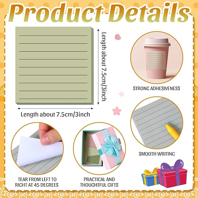 Yinder 24 Pcs Inspirational Sticky Notes Christmas Stocking Stuffers Motivational Sticky Notes Pad Employee Appreciation Gift Bulk for Teacher Nurse Coworker Office 3 x 3'' (No Words,Morandi)