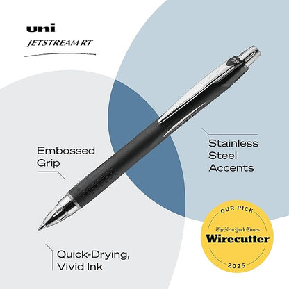 Uni-Ball Jetstream RT Pens - NY Times Wirecutter Best Pen for Over a Decade - Pack of 3 Black Fine Point Pens, 0.7mm - Back to School Pens, Ballpoint Pens