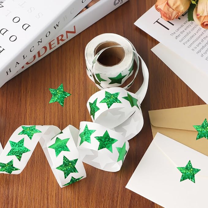 500 PCS Holographic Sparkly Green Star Stickers, 1 inch Self Adhesive Metallic Glitter Foil Stickers Sparkly Star Sticker Reward Behavior Chart Labels for Kids Students Teachers Supplies