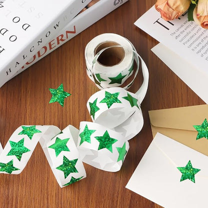 500 PCS Holographic Sparkly Green Star Stickers, 1 inch Self Adhesive Metallic Glitter Foil Stickers Sparkly Star Sticker Reward Behavior Chart Labels for Kids Students Teachers Supplies